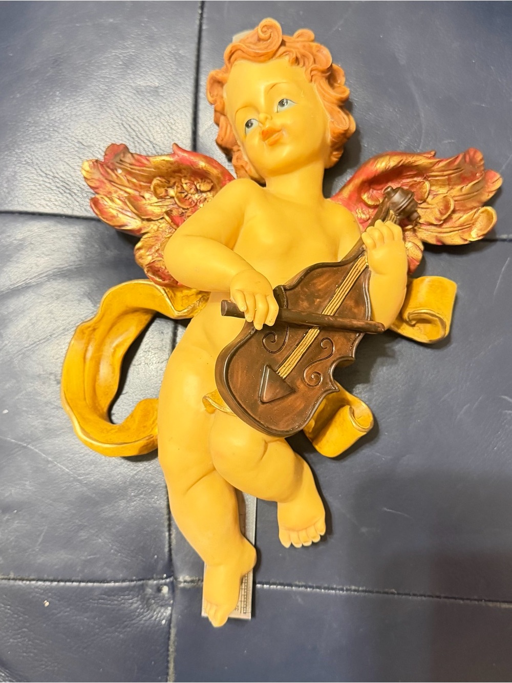 Cherub Wall Accent with Violin - Yellow and Gold